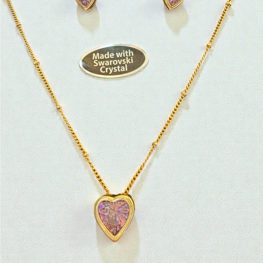 Swarovski Gold Necklace and Earrings Set with Lavender Heart Stones - Picture 3 of 4